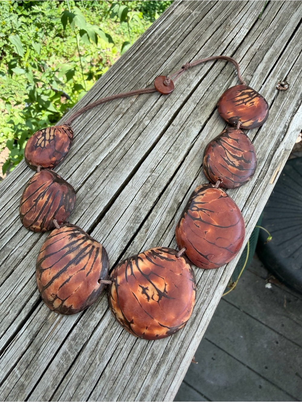 Vintage Boho Brown Necklace Cord Closure As Is Worn 17”